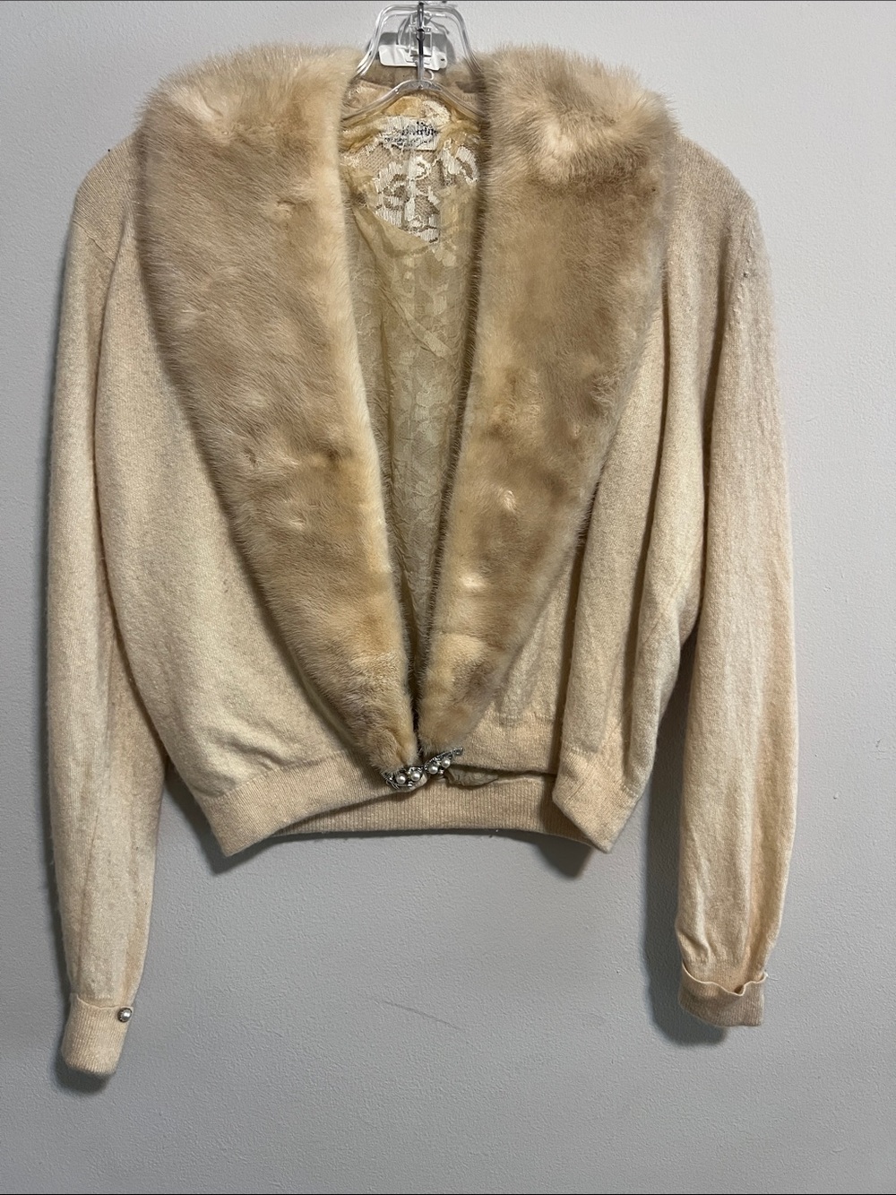 Vintage Cream  Fur Trim Cardigan Sweater